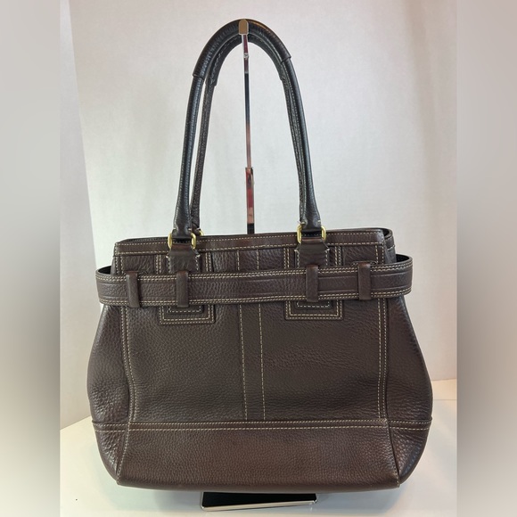 Coach Hampton Book Tote in Dark Brown Pebbled Leather - Picture 2 of 11